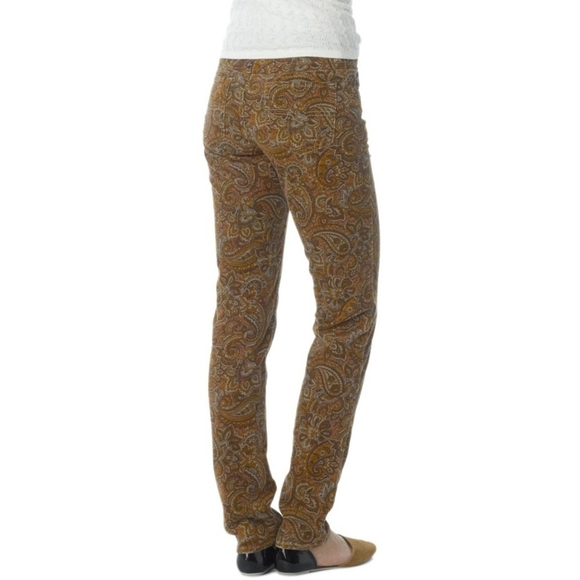Prana Trinity Paisley Corduroy Pants 12 Low Rise Slim Stretch Earthy Boho Fall - Picture 1 of 9